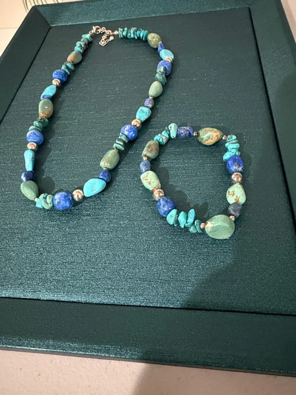 Turquoise Danim Lapis Sterling Silver Beaded Women's Necklace & Stretch Bracelet - Picture 4 of 4